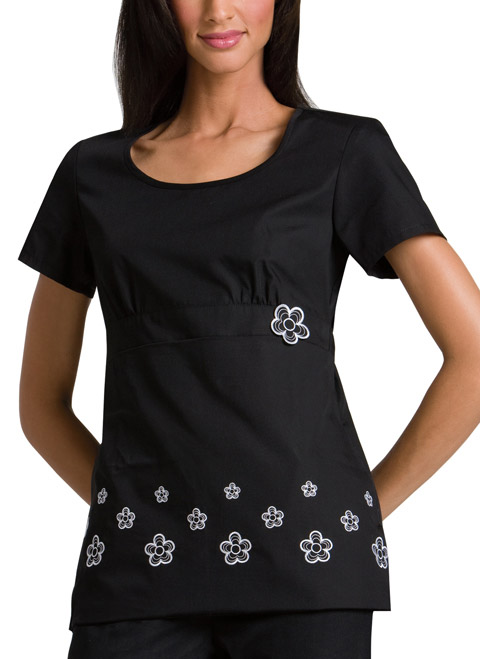 Cherokee Daisy Lane Round Neck Embroidered Top